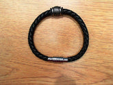 Black Leather Bracelet with Steel Link Length 23 cm